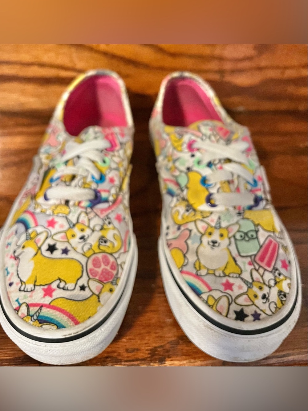 Vans Unicorn Corgi Rainbow Sneakers Kids Shoes Canvas Lace Up Cute Kawaii Sz 3
